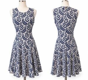 Tommy Hilfiger White & Navy Floral Lace Fit & Flare Dress | Size 4 | NWT